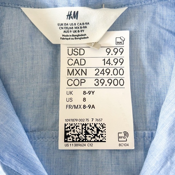 H&M Boys Cotton Button Down Shirt - Light Blue, Size 8 - Picture 2 of 6